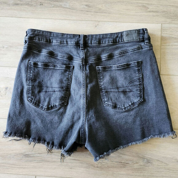 American Eagle Stretch Mom Short Womens Size 12 Black Raw Hem - Picture 5 of 5